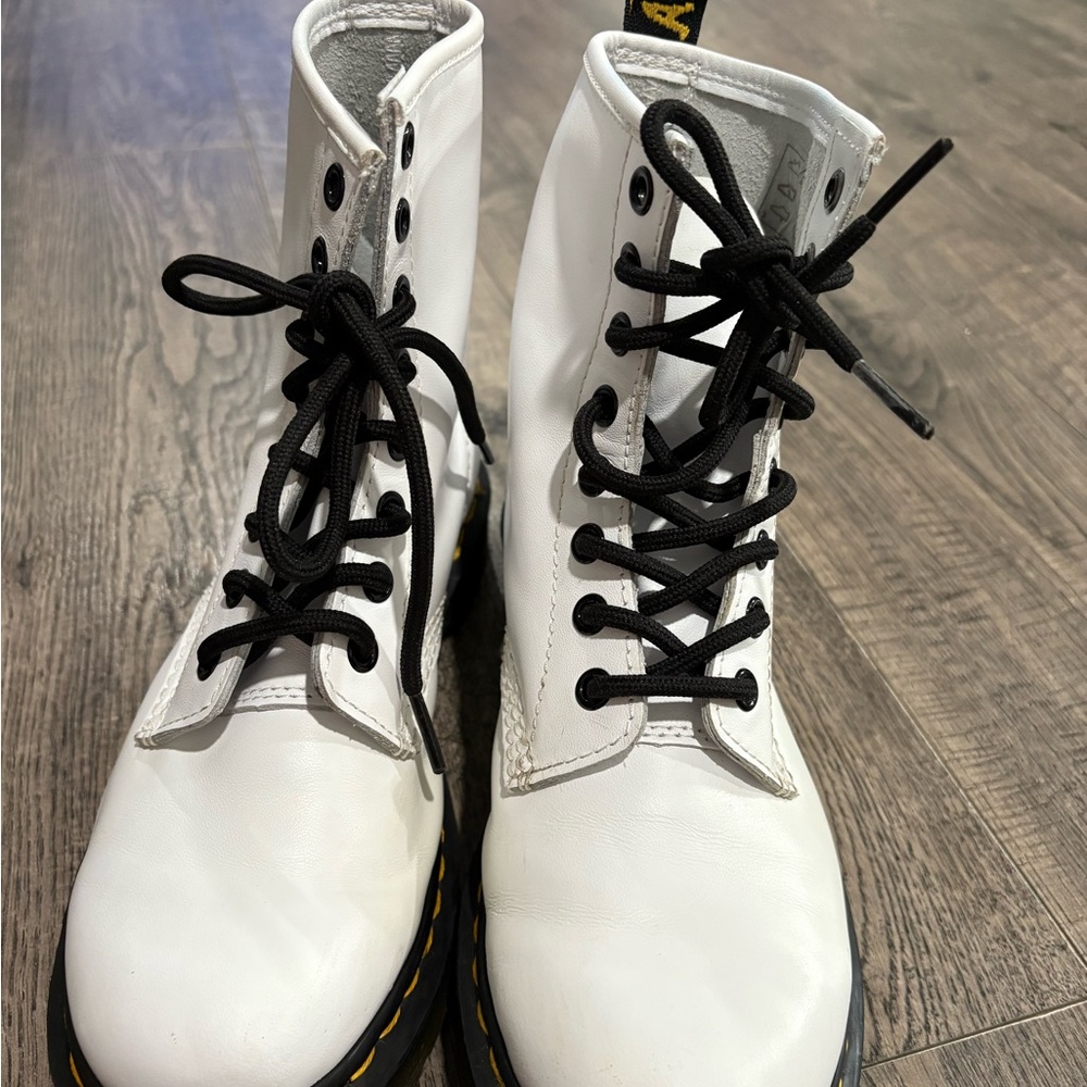 Dr. Martens White Combat Boots with Black Laces